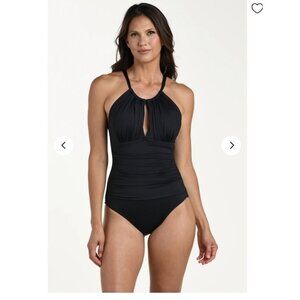 La Blanca Island Goddess High Neck Keyhole One Piece Swimsuit Black Size 8